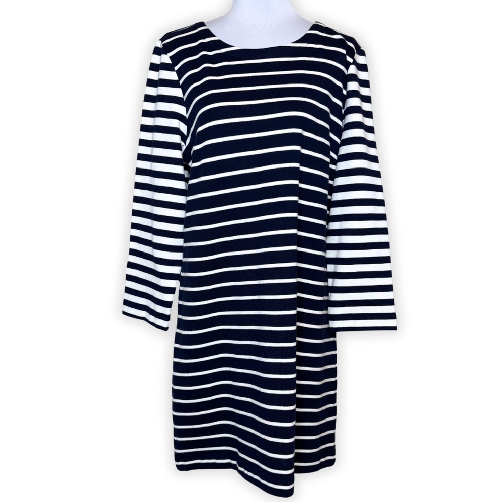 J. Crew Maritime Striped Nautical Navy Long Sleeve‎ Knit Shift Dress Size Large